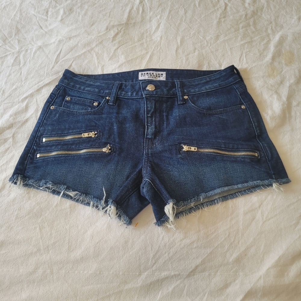 Derek Lam 10 Crosby Denim Quinn Jean Shorts Moto Girlfriend Cut Off Dark Blue 27